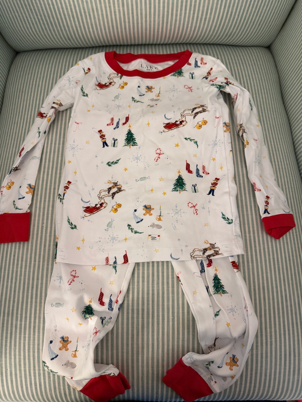 Lake Christmas Holiday Print PJs with Red Cuffs